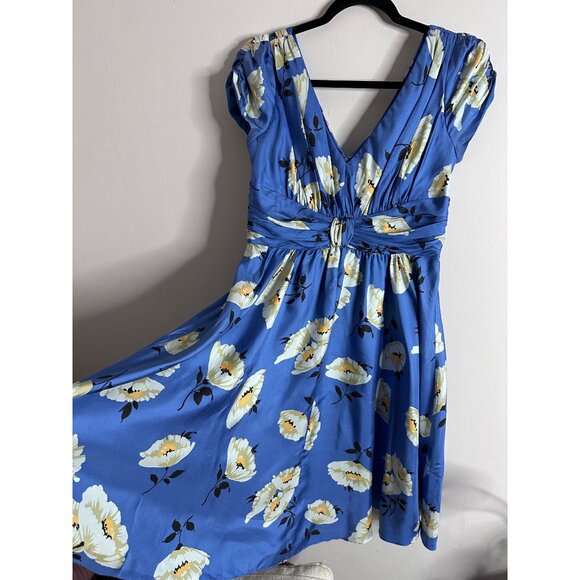Luzi Chin Maggy Boutique Blue Floral Cottagecore Sundress V Neck Fit Flare Petit - Picture 4 of 8